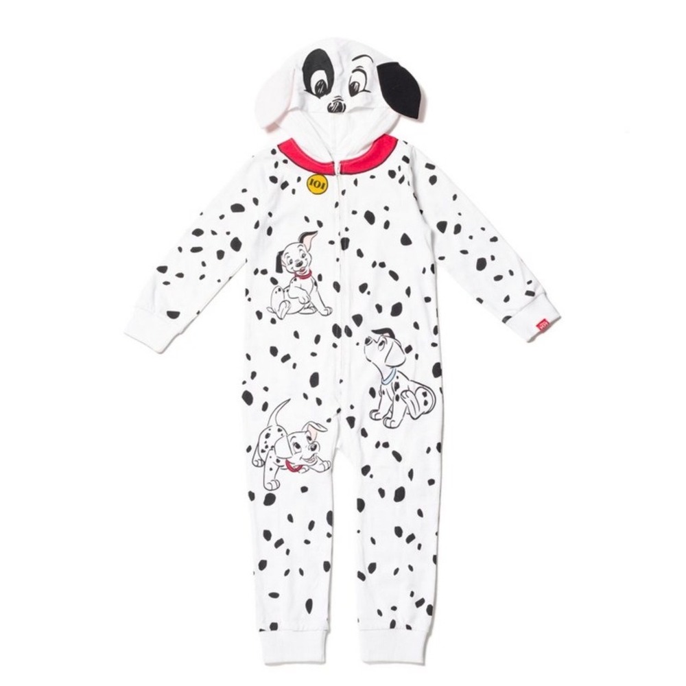 Disney 101 Dalmatians Hooded One Piece Pajamas Toddler‎ 5T White Black Costume